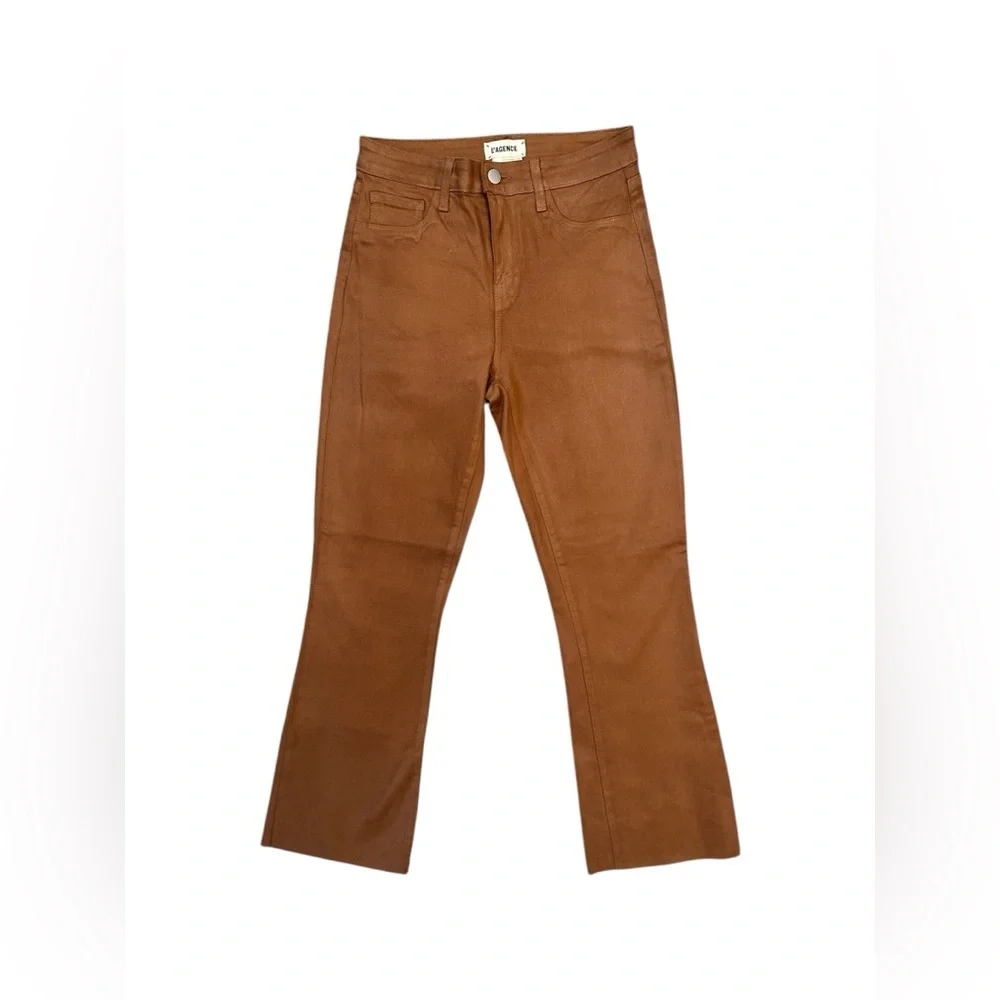L’AGENCE Jeans Kendra Coated Cropped Flare Java Tan Denim Women Size 25 NWOT NEW - Picture 6 of 12